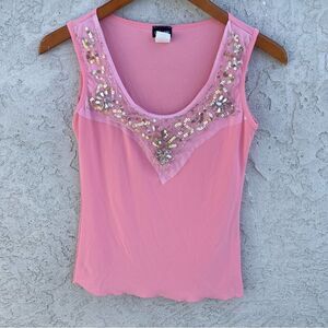 VNTG Y2K Bubblegum Pink Top SZ SM Sequin Rhinestones - Coquette Fairy Festival